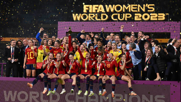 Spain's players pictured celebrating in Sydney after winning the 2023 FIFA Women's World Cup